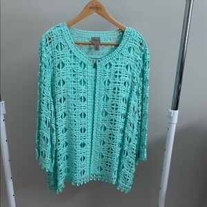 Chico's Seafoam Open-front Lace Cardigan with Tank Top Set Size 3 XL